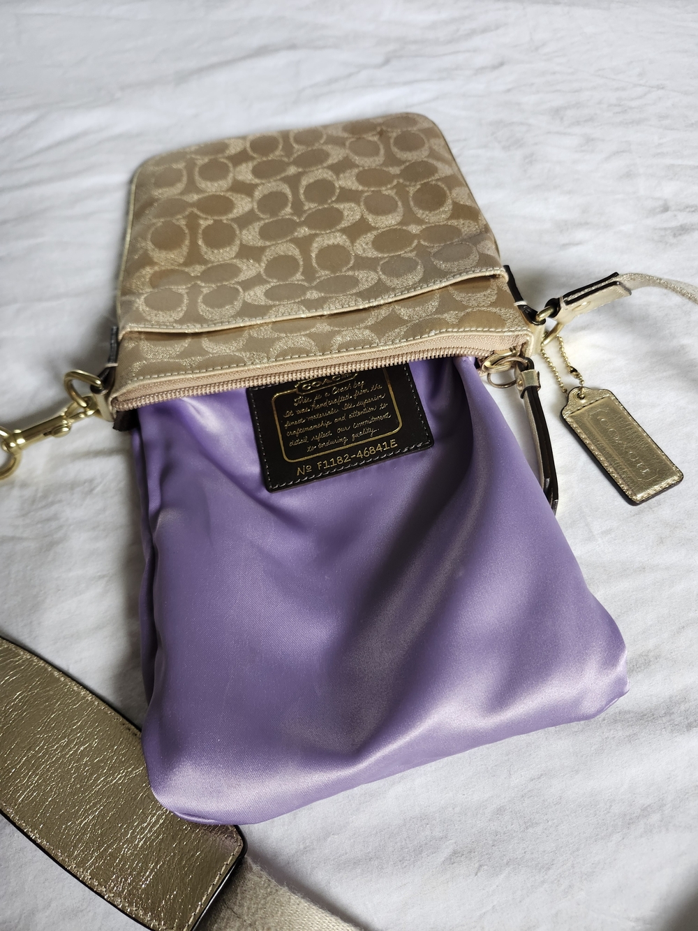 Coach Gold Metallic Signature Crossbody Bag - Picture 12 of 16